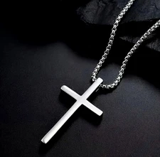Unisex Stainless Steel Chain Necklace 23.62 Inches With Cross Pendant
