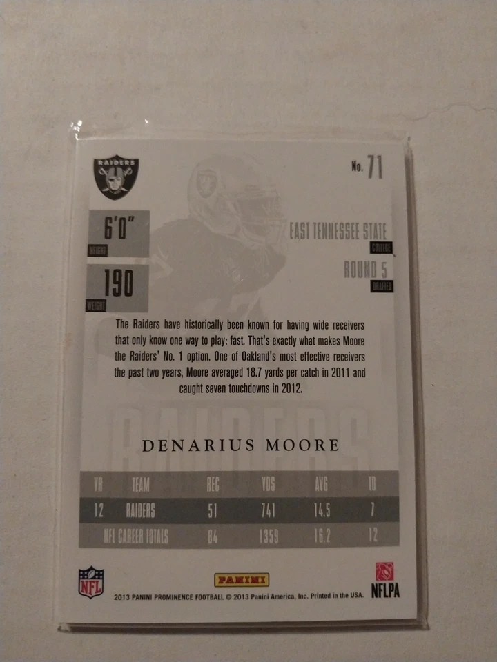 2013 Panini Prominence Denarius Moore Oakland Raiders #71 RC 051/199 - Image 2 of 3