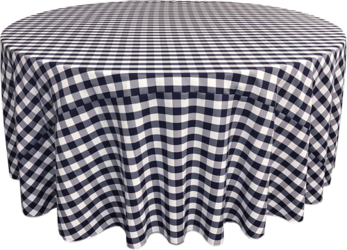 Tccheck120R-Navyk72 Polyester Gingham Checkered Tablecloth, White & Navy - 120 I - Picture 3 of 12