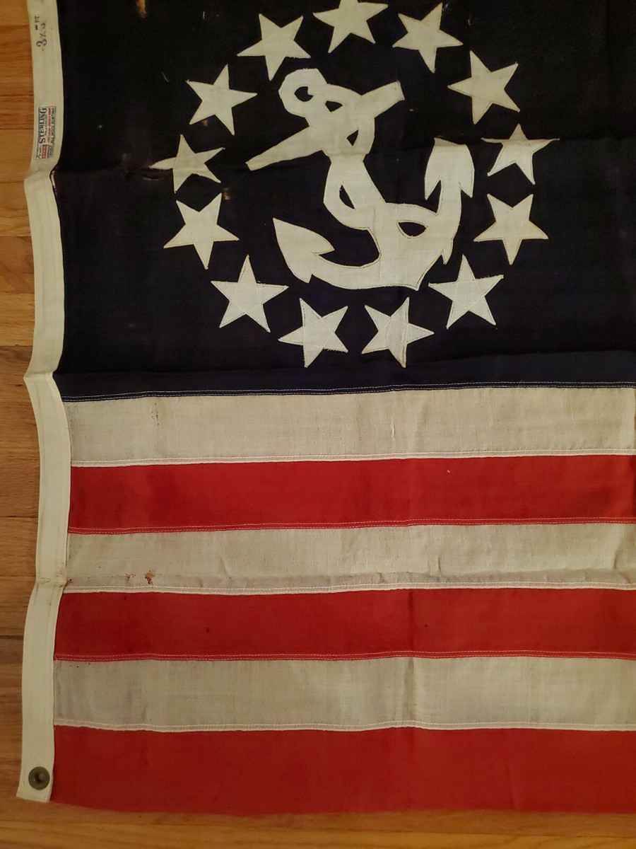 RARE Antique 13 STAR U S Flag Wool Ensign Anchor ANNIN STERLING 36