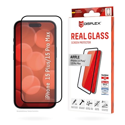 Schutzglas (10H) für Apple iPhone 15 Plus/15 Pro Max, Eco-Montagerahmen DISPLEX 