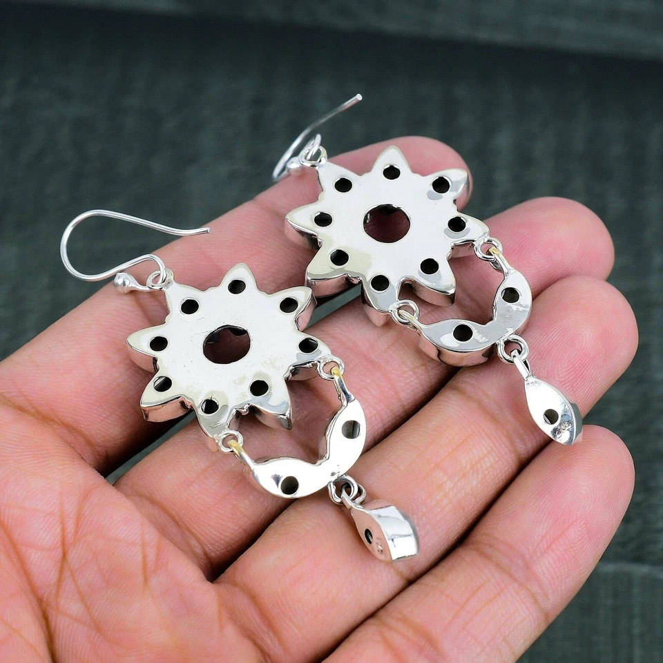 Pendientes de plata de ley 925 hechos a mano con piedras preciosas de luna arco iris joyas Foto 4 de 4