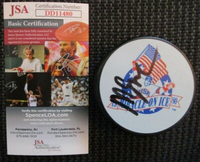 MIKE ERUZIONE SIGNED TEAM USA MIRACLE ON ICE PUCK JSA