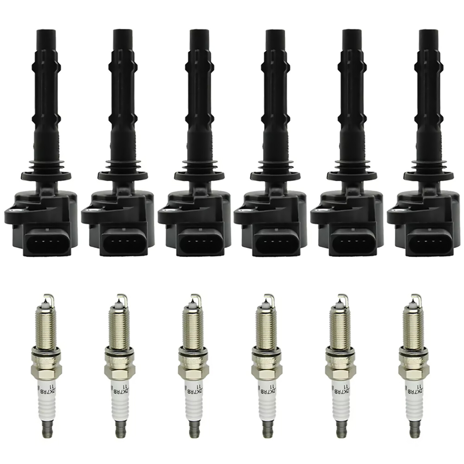 6PCS 12V 4Pins Ignition Coil & Spark Plug For Mercedes-Benz C300 2008-2012