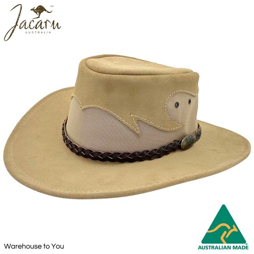 Jacaru 1021 Australian Outback Mesh and Suede Blaze Leather Hat - Picture 7 of 8