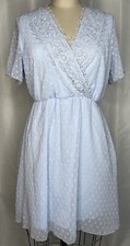 WOMEN'S A-LINE FAUX WRAP DRESS V NECK SHORT SLEEVE KNEE LENGTH BLUE  MEDIUM