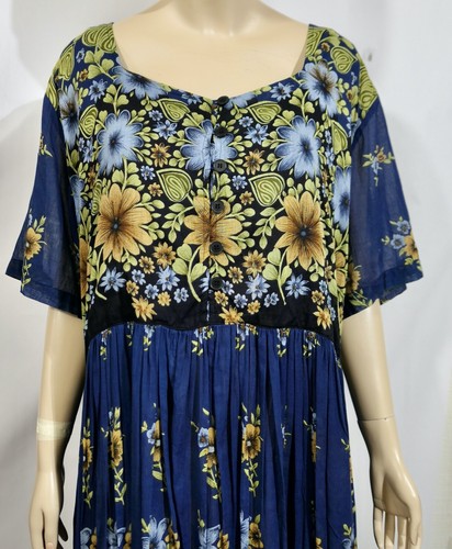 Vestido Boho Suelto Babydoll Azul Semi Transparente Vintage Just Class 1X - Imagen 2 de 5