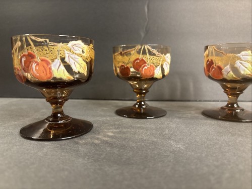 4 antike Emaille Glas Becher/Weinstiel/Emaille/Moser/Böhmina um 1920/Kelch/Rot/Gold - Bild 4 von 12