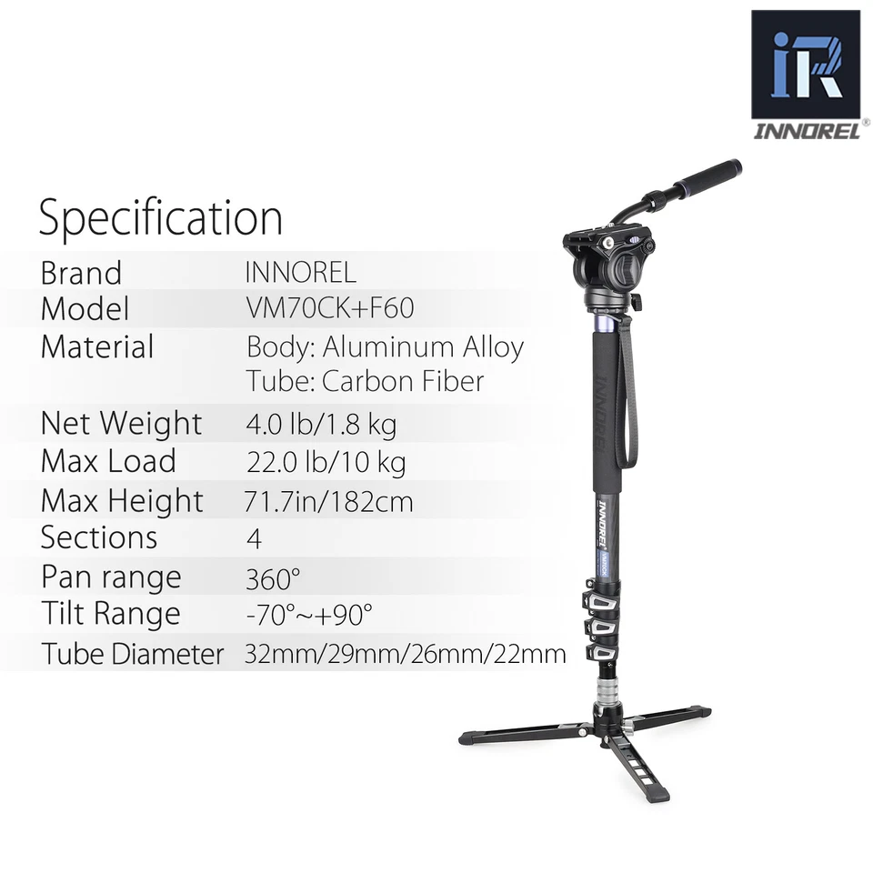 INNOREL VM70CK Carbon Fiber Monopod Kit Professional Fluid Head for DSLR Camera - image 3 of 4