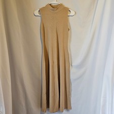 Ronni Nicole Tan Beige Ribbed Mock Neck Sleeveless Midi Dress Size 6 Made in USA