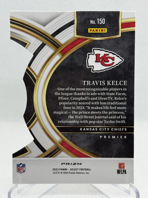 Travis Kelce 2023 Panini Select Zebra Premier Prizm Die Cut SSP