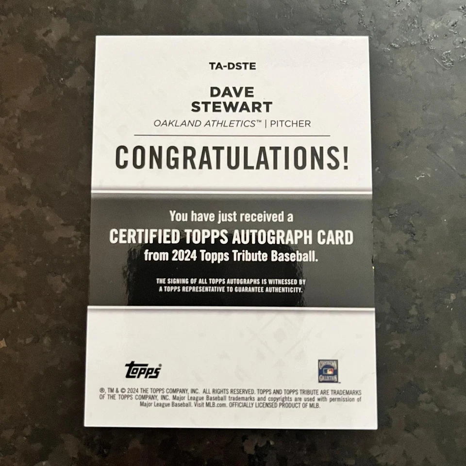 2024 Topps Tribute Autographs Blue #TA-DSTE Dave Stewart /150 Oakland Athletics - Image 2 of 2