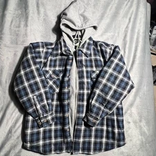 Field & Stream Men XL Blue Plaid Jacket Zip Flannel Hoodie Shacket Quilted Lined