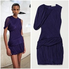 NWT TORY BURCH One-Sleeve Draped Silk-Plissé Mini Dress $2,298 0