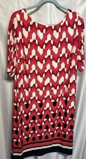 Eliza J Women's Short Sleeve Stretch Shift Dress Pink Red Geometric 16W
