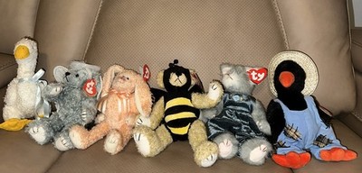 Lot Of 6 Ty Attic Treasures Beanies W/tags Cat Rabbit Bears Goose Crow
