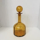 Vintage Blenko Amber Glass Decanter With Round Stopper MCM Hand Blown Art Glass*