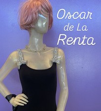 Vintage OSCAR DE LA RENTA  Blk JEWELED BOWS CASHMERE TANK SWEATER SM