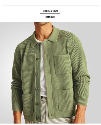 Men's knitted sweater shirt collar long sleeved sweater jacket - Picture 11 of 22