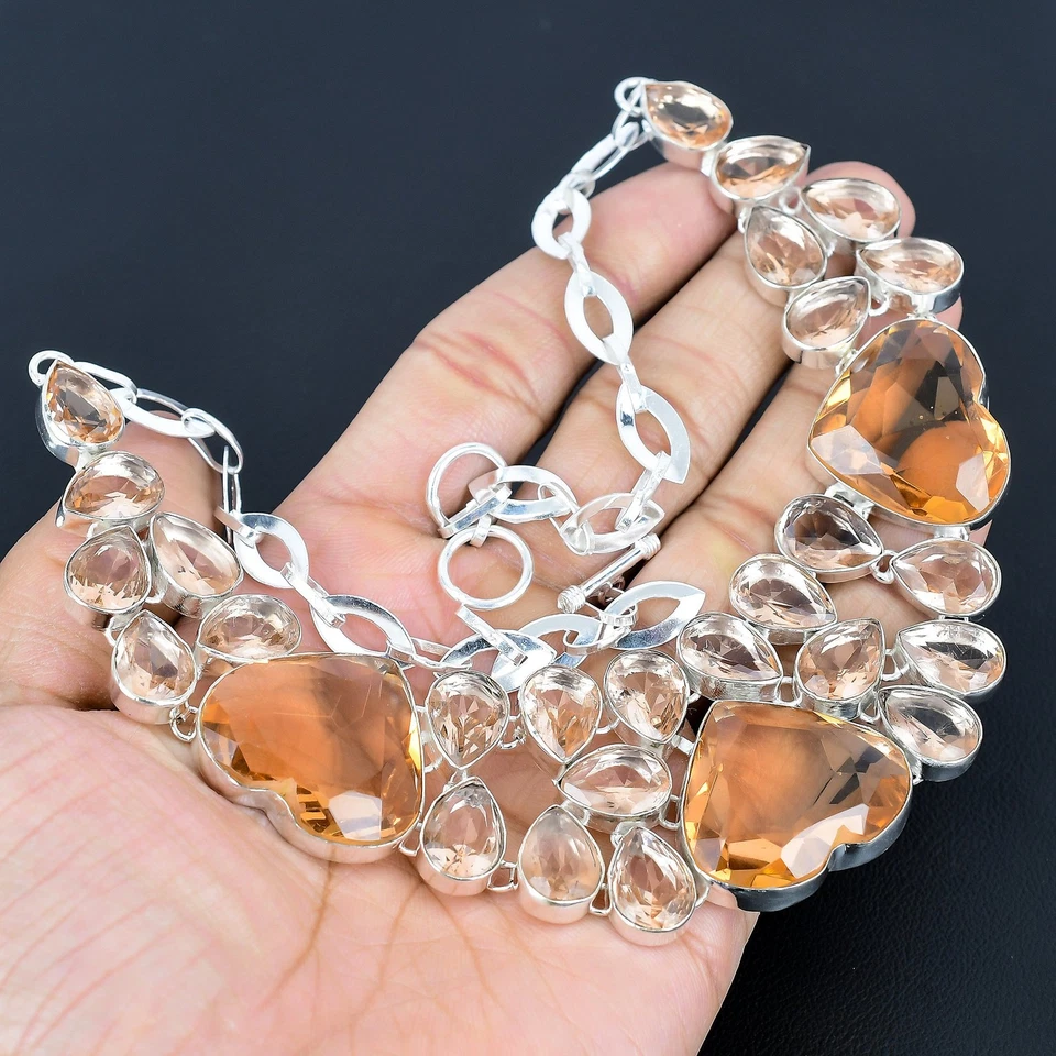 Collar de joyería de plata de ley 925 hecho a mano de piedras preciosas de morganita 18" VJ 059 Foto 4 de 4