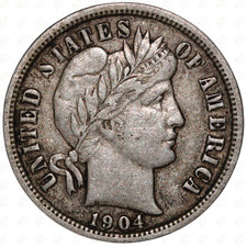 1904 USA Barber 1 Dime Coin – Silver