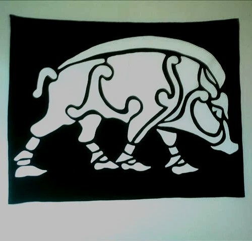 Peinture celtique sanglier symbole de force toile artisanale 92x95