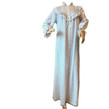 Vintage Miss Elaine Seersucker Robe XS Lace Ruffles Floral Cottagecore Union