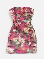 BB Dakota Pink Floral Ruched Fitted Strapless Party Club Mini Dress Sz 2