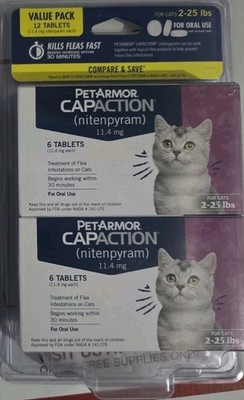 PETARMOR CAPACTION (nitenpyram) 11.4mg CATS 2-25LB  6 Tabs X 2 = 12 