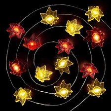 BlcTec Fall Decorations for Home 12.8FT 40 LED Maple Leaves Orange 