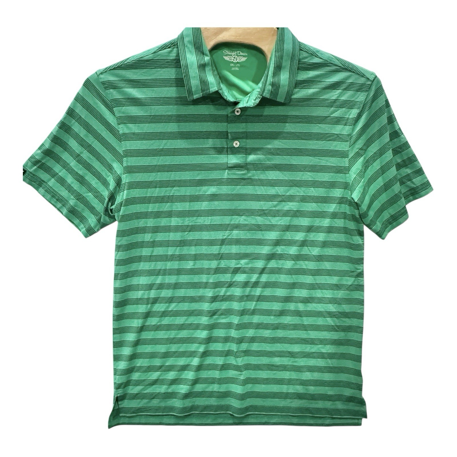 Straight Down Performance Green Striped Golf Polo… - image 2