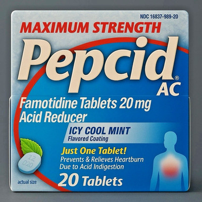 Pepcid AC Maximum Strength 20 mg Icy Cool Mint Acid Reducer 20 Tabs EXP 4/2027