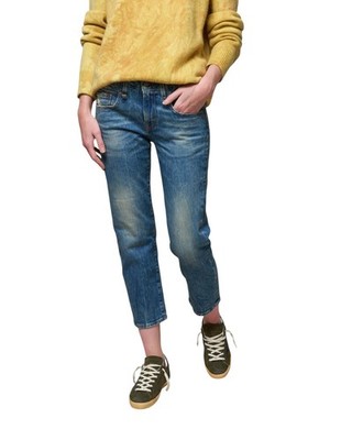 R13 Boy Straight Damen Jeans 30 KELLY Stretch Gewaschen Blau Knöchel Crop RRP645
