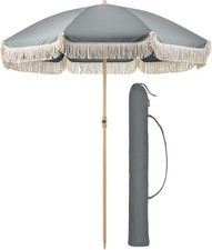 Christow Portable Garden Parasol With Tilt, 2m Cotton Tassel Beach Umbrella,...