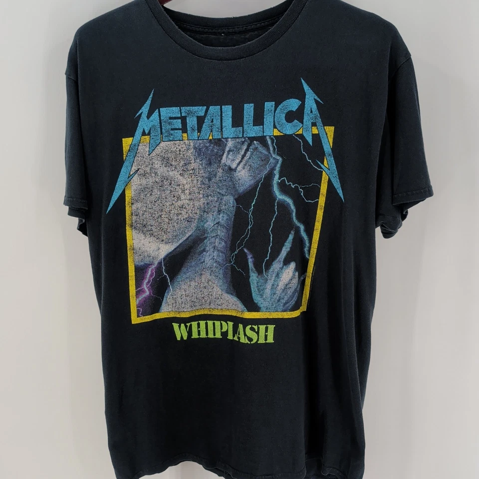 Camiseta Preta Vintage Anos 80 Bravado Metallica Whiplash Gola Redonda Gráfica - Imagem 2 de 4