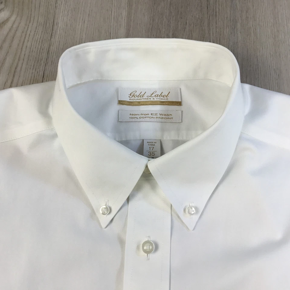 Roundtree Yorke Mens Shirt 17 / 35 White Gold Label Pinpoint Long Sleeve Dress - Image 3 of 4