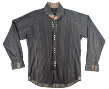 Bogosse Dress Shirt Mens XL Size 5 Blue Geometric Stripe Long Sleeve Preppy