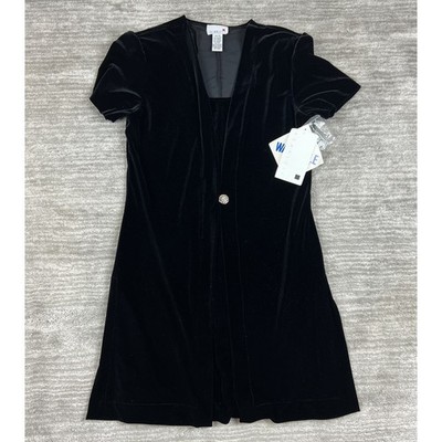Scarlett Dress Womens 13/14 Black Velvet Mock Two Piece Rhinestone Button L49339