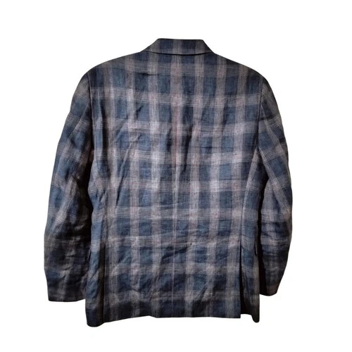 M1250) Tommy Hilfiger Men Blue Plaid Linen Two Button Sports Jacket Size 36S image 2