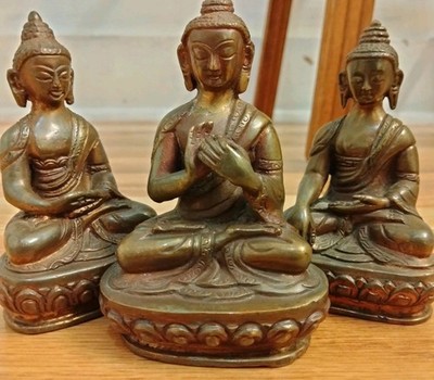 Dhyana Mudra Buddha Detail'd Tibetan Bronze w/Prayers Sealed In Base/3'' Signed