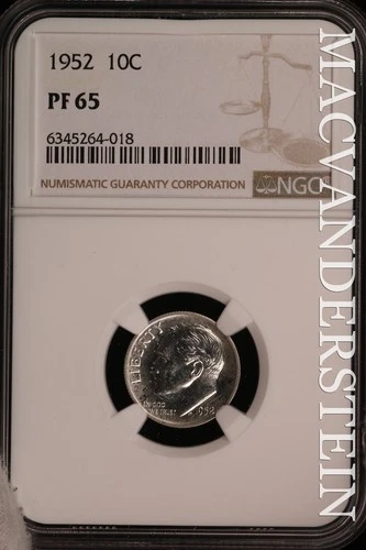 1952 Roosevelt Dime - NGC PF 65 - Scarce Proof Better Date #SLV800