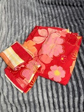 Cotton Fantasy Red Flowers Floral Striped Queen Duvet Cover Shams Sheet