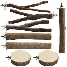 8PCS Bird Perch Natural Wooden Parrot Parakeet Toy Stand Branches Burlywood