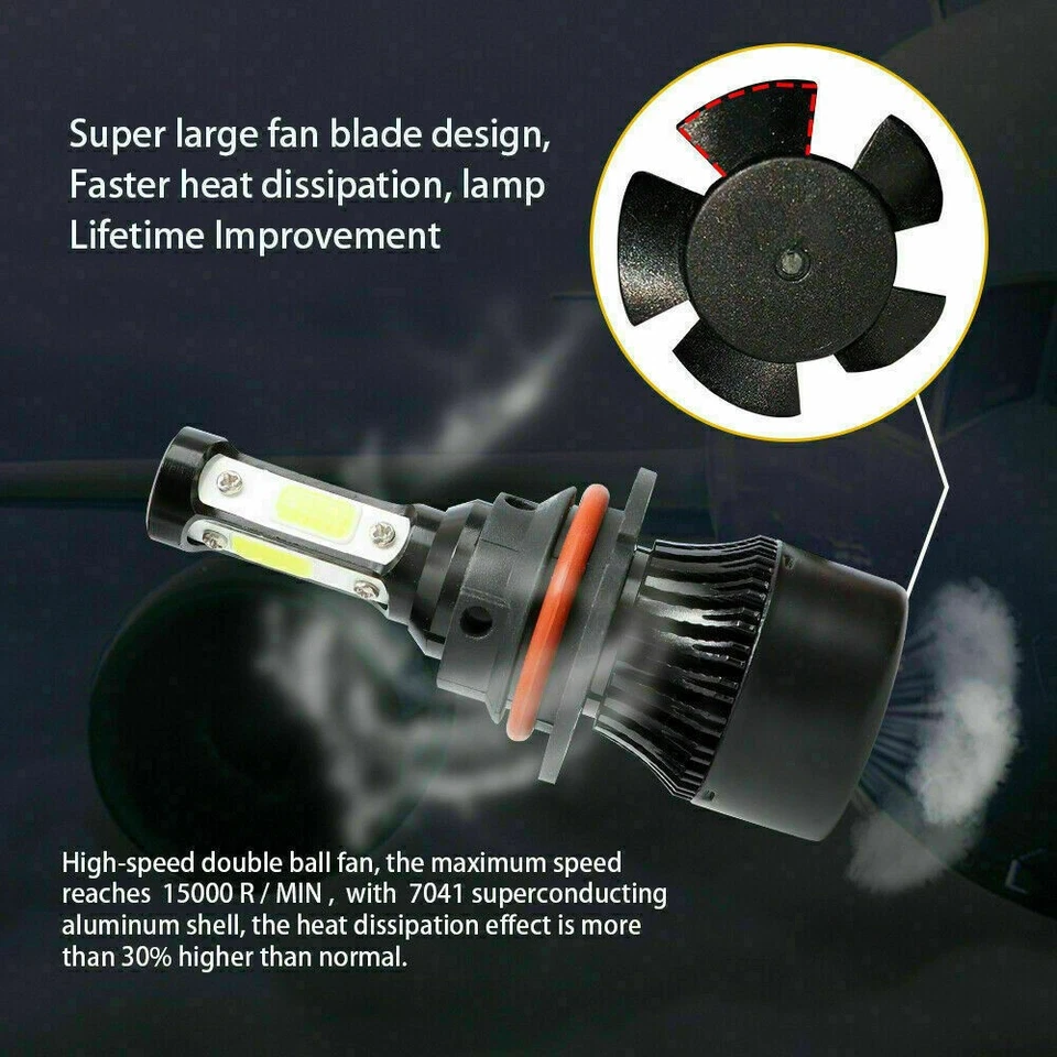 For ford Mustang 1988-1993 Combo LED Headlight Hi/Lo Beam + Fog Light Bulbs Kit - Image 3 of 4