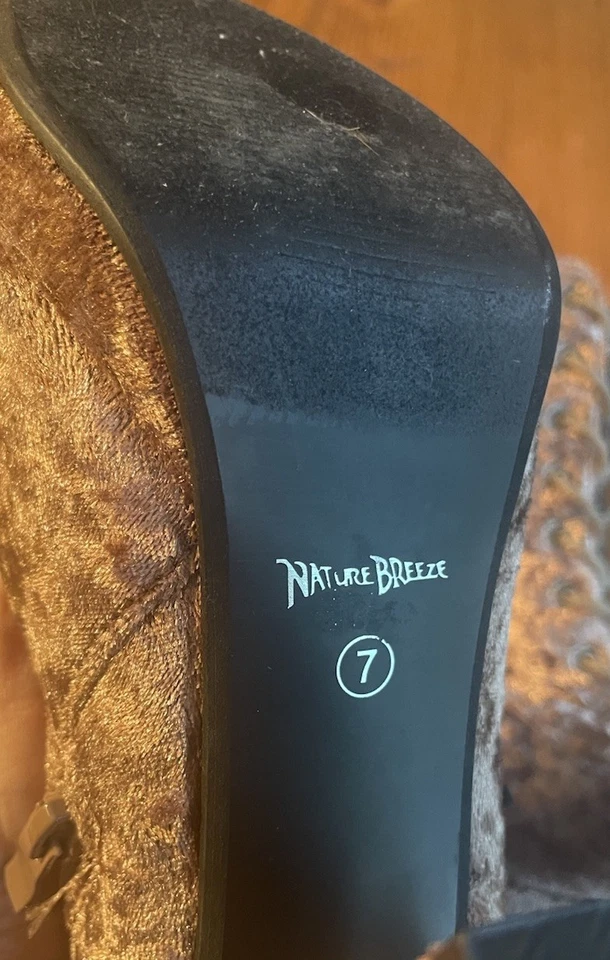 Brown Crushed Velvet Gothic Chunky Booties 7 Embroidered #steampunk  #gothic - Image 3 of 4