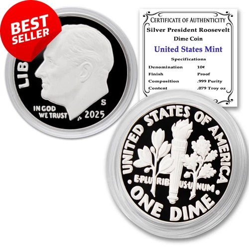 2025 S Silver Roosevelt Dime Proof Coin w/ COA Capsule Limited Edition