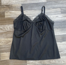 Vintage Y2K Black Satin Lace Cami Top 36 Deena Coquette Size XS