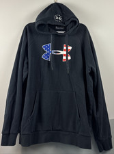 Under Armour Mens XL Freedom Black Hoodie Coldgear w/American Flag Stars Stripes