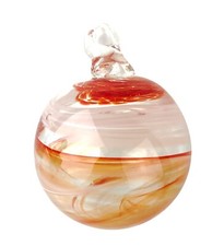 Hand Blown Art Glass Ball Ornament Orange White Swirl Suncatcher 3"