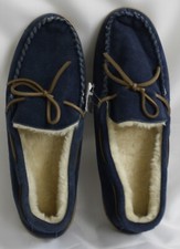 J Crew Classic Shearling Moccasin Slipper Men's 13 Vintage Indigo Suede NWTS